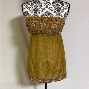Anthropologie - Theme Strapless Mini Dress in Olive and Multicolor Embroidered